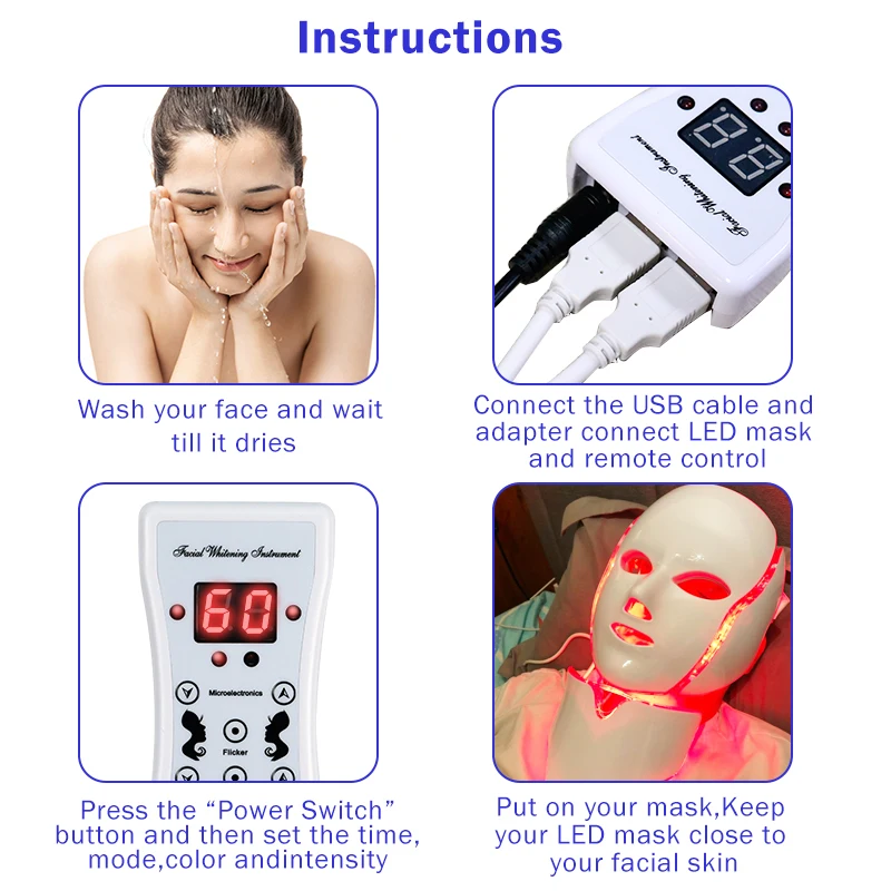 Face Neck Silicone LED Mask 7 Colors LED Light Photon Red Light Therapy Rejuvenation Machine Lifting Brightening Shrink Pores